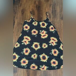 Sunflower Print Black Dress